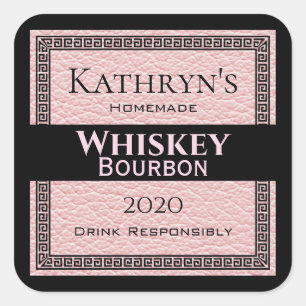 Personalised Pink Leather Square Sticker