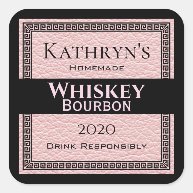 Personalised Pink Leather Square Sticker (Front)