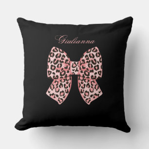 Personalised Pink Leopard Bow Square Pillow 