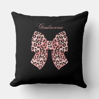 Personalised Pink Leopard Bow Square Pillow