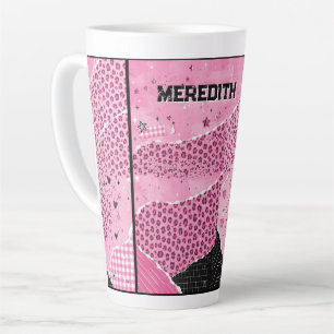 Personalised Pink Leopard Collage Latte Mug