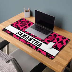 Personalised Pink Leopard Print Custom Name Desk Mat