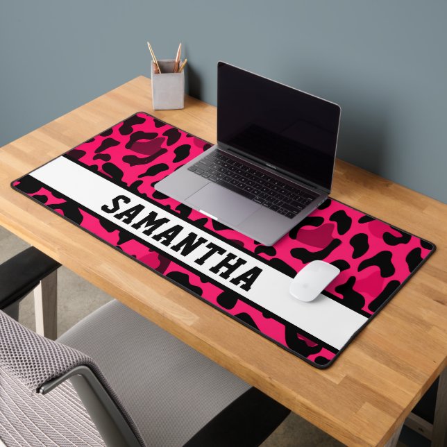 Personalised Pink Leopard Print Custom Name  Desk Mat (Office 2)