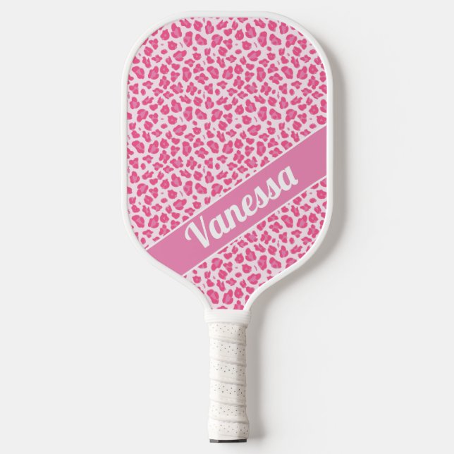 Personalised Pink Leopard Print - Girls Pickleball Paddle (Front)