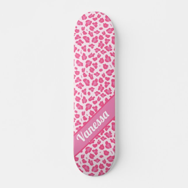 Personalised Pink Leopard Print - Girls  Skateboar Skateboard (Front)