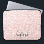 Personalised Pink Leopard Print Name Monogram Laptop Sleeve<br><div class="desc">Elegant and modern leopard print throw pillow with a stylish leopard pattern in pastel pink on a white background. Simply add your name and monogram to this chic laptop sleeve. Exclusively designed for you by Happy Dolphin studio. If you need any help or matching products or want a custom colour...</div>