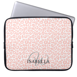 Personalised Pink Leopard Print Name Monogram Laptop Sleeve