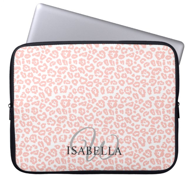Personalised Pink Leopard Print Name Monogram Laptop Sleeve (Front)