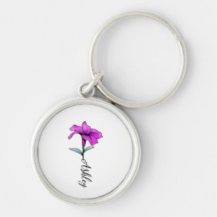 Personalised Pink Lily Flower Key Ring
