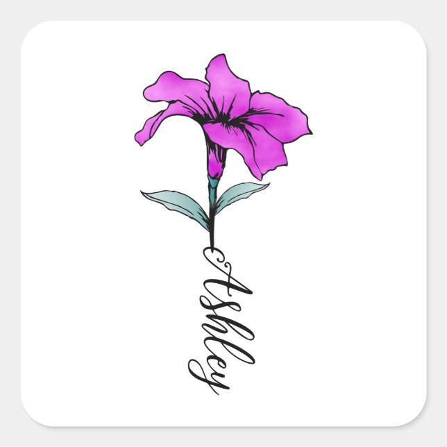 Personalised Pink Lily Flower Square Sticker (Front)