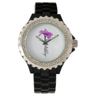 Personalised Pink Lily Flower Watch