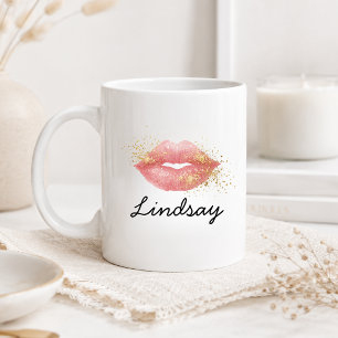 Personalised Pink Lips Glitter Coffee Mug
