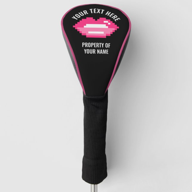 Personalised pink lips golf driver cover for women (Front)