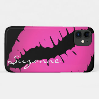 Personalised Pink Lips Print iPhone 11 Case