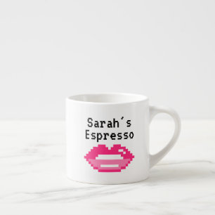 Personalised pink lips print espresso cup mug