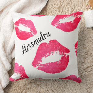 Personalised Pink Lipstick Kisses – Fun Pillow Des