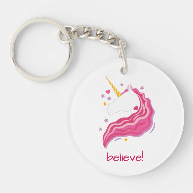 Personalised Pink Magical Unicorn Key Ring (Front)