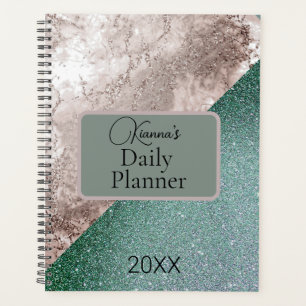 Personalised Pink Marble Minty Green Glitter Planner