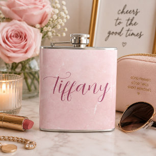 Personalised Pink Marble Name  Hip Flask