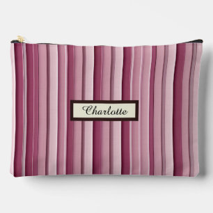 Personalised Pink Mauve Striped Large Accessory Pouch