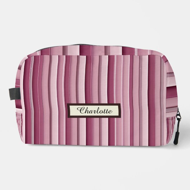 Personalised Pink Mauve Vertical Stripes Dopp Kit (Front)