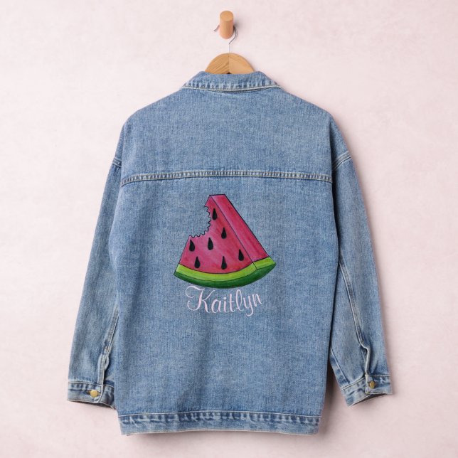 Personalised Pink Melon Watermelon Slice Fruit Denim Jacket (Hangar)