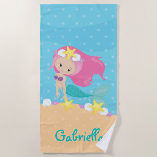Personalised Pink Mermaid Beach Towel