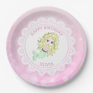 Personalised Pink Mermaid Birthday Plates