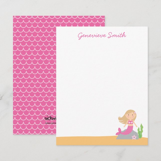 Personalised Pink Mermaid Invitation (Front/Back)