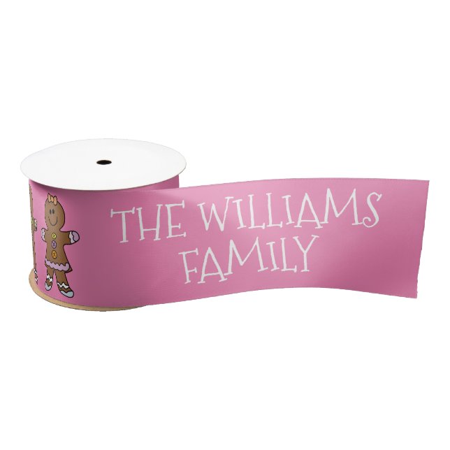 Personalised Pink Merry Christmas Gingerbread Man  Satin Ribbon (Spool)