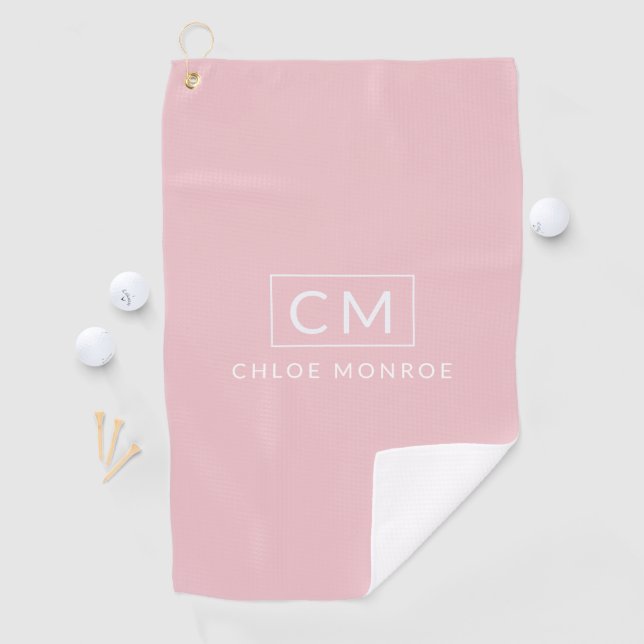 Personalised Pink Minimal Modern Monogram  Golf Towel (InSitu)