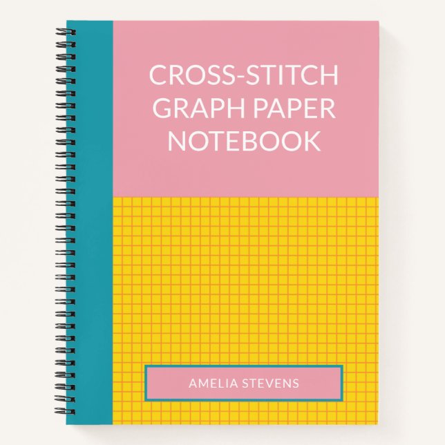 Personalised Pink Modern Cross Stitch Graph Paper Notebook (Front)