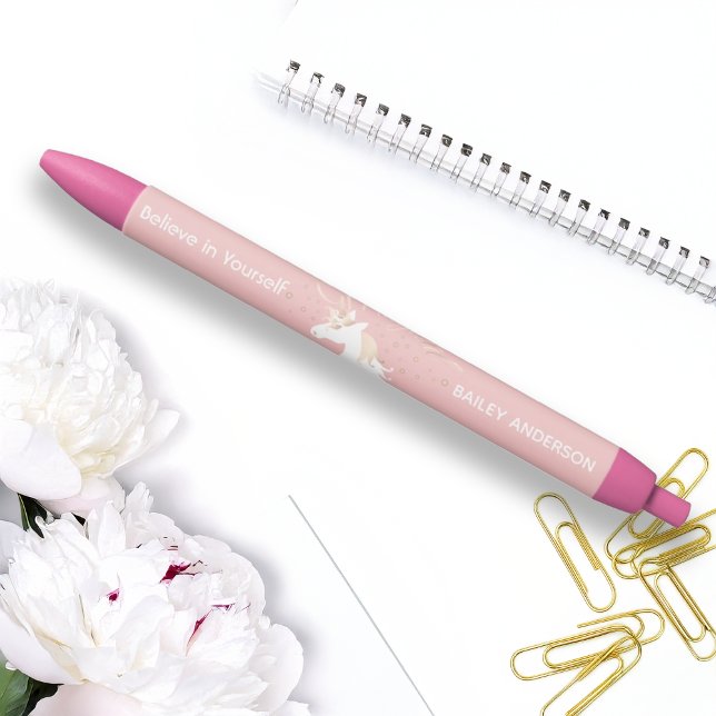 Personalised Pink Modern Magical Unicorn Kids Ink Black Ink Pen (Creator Uploaded)