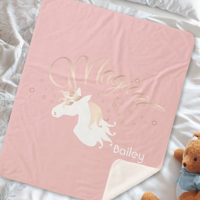 Personalised Pink Modern Magical Unicorn Sherpa Blanket (Creator Uploaded)