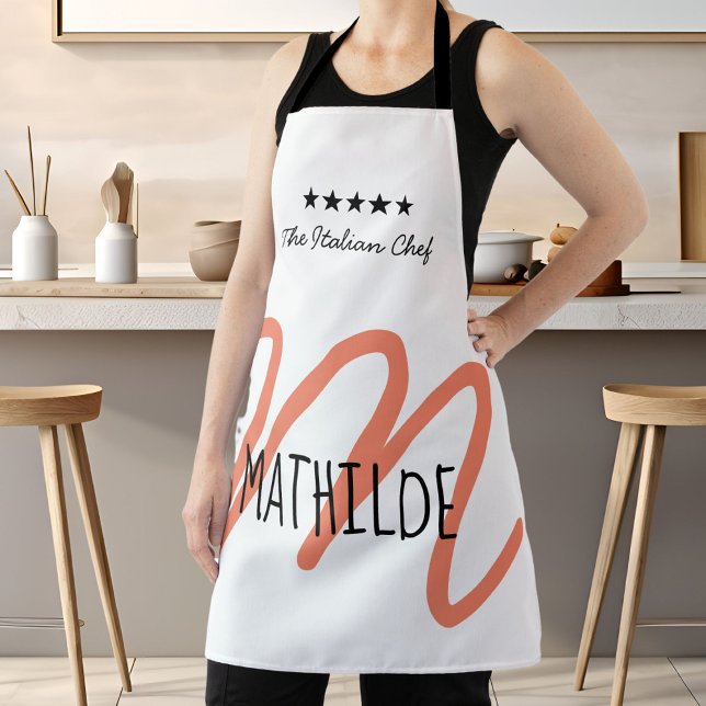 Personalised Pink Modern Script Monogram Apron (Personalized Modern Elegant White Monogram Chef Apron)