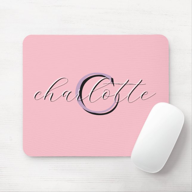Personalised Pink Monogram Initial and Name Mouse Mat (With Mouse)