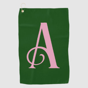 Personalised Pink Monogram Initial on Dark Green Golf Towel