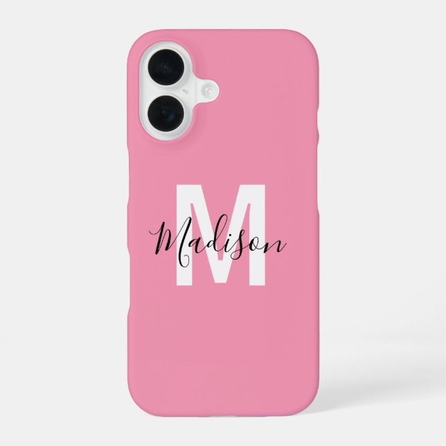 Personalised Pink Monogram iPhone 16 Case (Back)