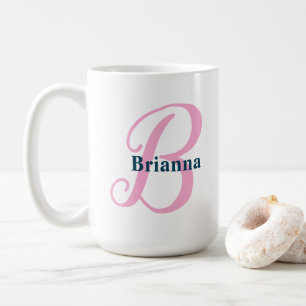 Personalised Pink Monogram Letter B Custom Name Coffee Mug