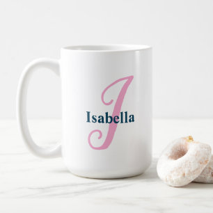 Personalised Pink Monogram Letter I Custom Name Coffee Mug