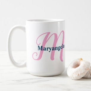 Personalised Pink Monogram Letter M Custom Name Coffee Mug