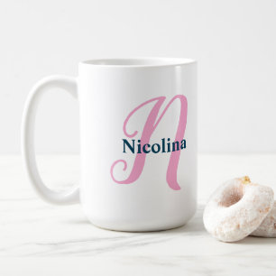 Personalised Pink Monogram Letter N Custom Name Coffee Mug
