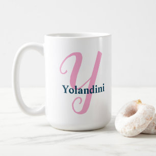 Personalised Pink Monogram Letter Y Custom Name Coffee Mug