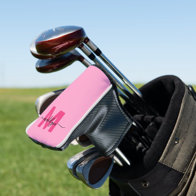 Personalised Pink Monogram Name Golf Head Cover (In Situ)
