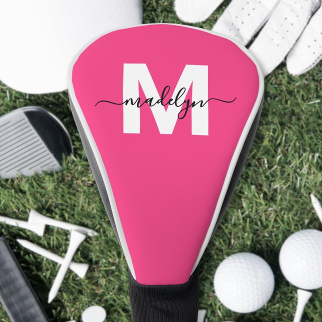 Personalised Pink Monogram Name Golf Head Cover (Personalized Pink Monogram Name Golf Head Cover )