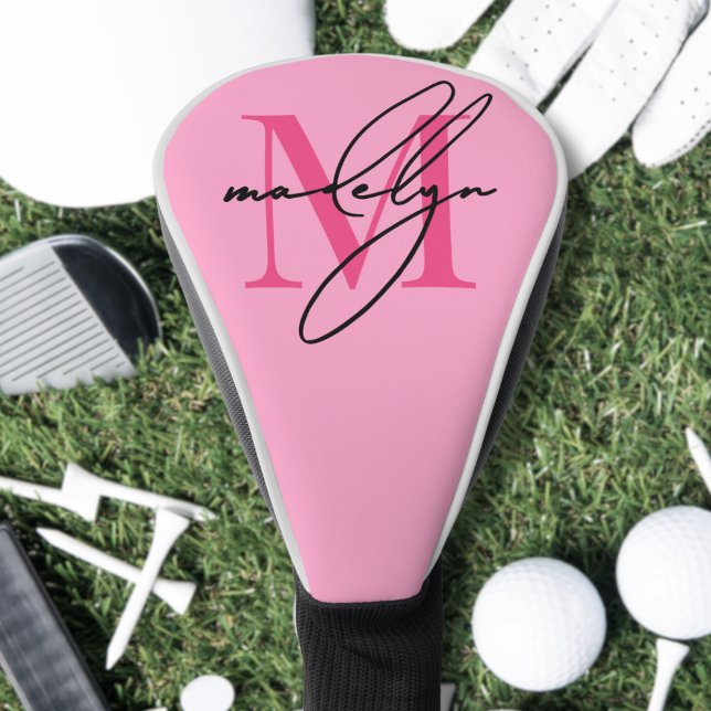 Personalised Pink Monogram Name Golf Head Cover (Personalized Pink Monogram Name Golf Head Cover )