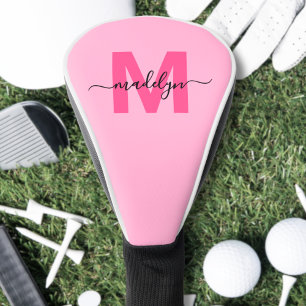 Personalised Pink Monogram Name Golf Head Cover