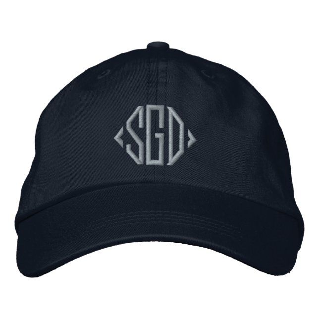 Personalised pink monogrammed blue embroidered hat (Front)