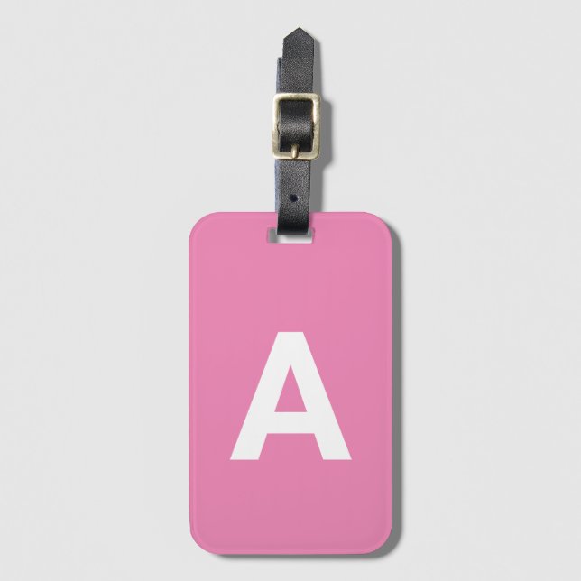 Personalised Pink Monogrammed Simple Modern Lugg Luggage Tag (Front Vertical)