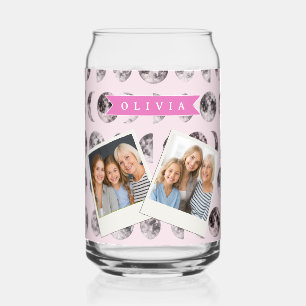 Personalised Pink Moon Phase Celestial Name Gift Can Glass